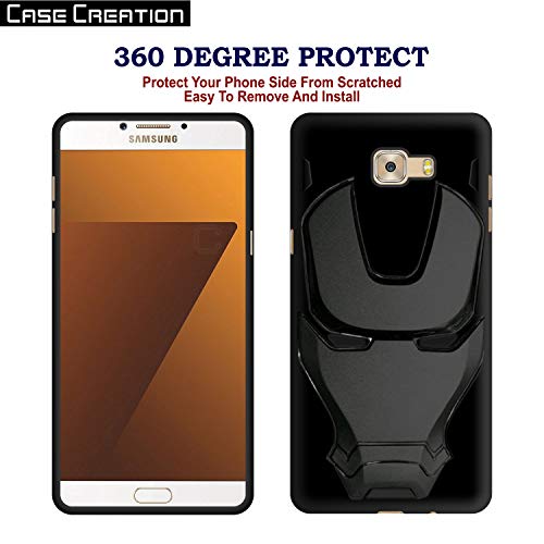 Image of COVERLY Official 3D Touch Feel Trending Marvel Avenger Logo Mask Soft Rugged Grip Iron Man Super Power Cartoon Movie Engraved Silicone Matte Back Cover for Samsung Galaxy C7 Pro -Black