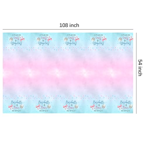Image of Baseball or Bows Gender Reveal Decorations Tablecloth, Disposable Boy or Girl Theme Baseball Gender Reveal Party Supplies Tablecover, 3 Pack, 55in x 86in