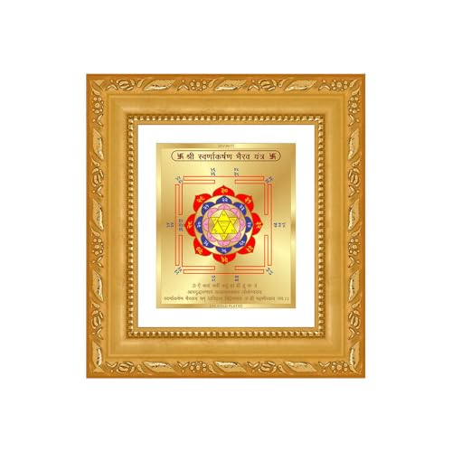 Image of DIVINITI Siddh Energised Swarna Akarshan Yantra | 24k Gold Plated Foil Wealth Attraction Vastu Frame for Home, Office & Puja Room | Spiritual Yantra for Wealth, Gold Attraction & Prosperity (12 X 11 CM)