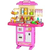 TEMI Pretend Food Kitchen Toys for Girls Age 3 4 5 6 7 8 - Kitchen Accessories Platset with Sound and Light, Cutting Food Toy, Pretend Play for Kids, Indoor Outdoor Cooking Set, Birthday Gifts 8-9