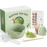 Dayacoco Matcha Whisk Set,Ceramic Matcha Kit Set Includes Bowl with Spout, Whisk,Holder,Bamboo Scoop and Sifter,5 pcs Matcha Tea Kit for Matcha Lovers, Ideal Gift for Christmas, Birthday (Green)