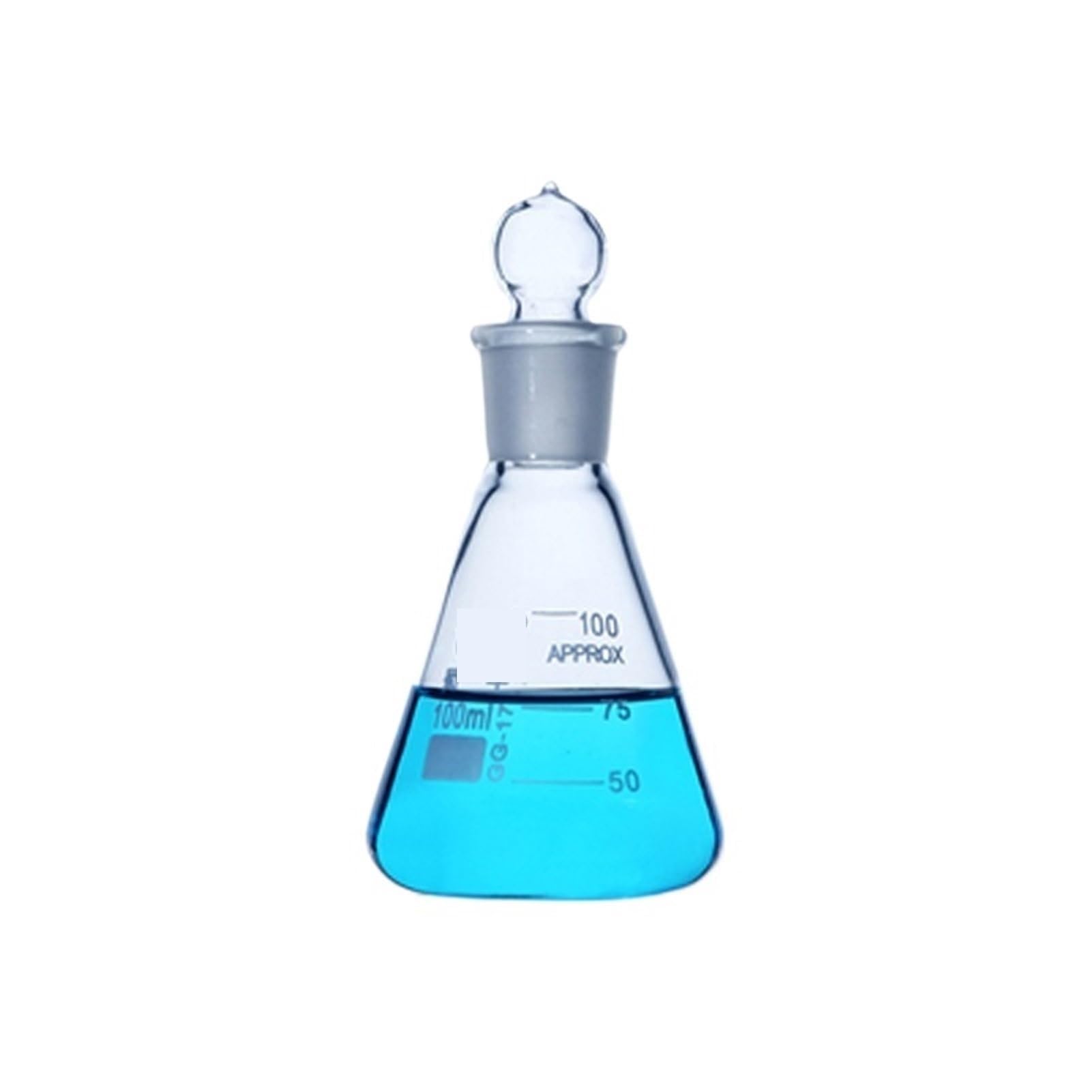 Matraz aforado de borosilicato, Matraz Triangular de Vidrio con tapón estándar Matraz cónico de Laboratorio de química Vidrio de borosilicato de Alta Densidad(150ml Caliber 24)