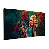Filmposter auf Leinwand, gerahmt, beliebte Avengers Charaktere, Comicbuch, Wanddekoration, Deadpool, Harley Quinn, lustiges Bild, Suicide Squad Movie Cross Over (127 x 76 cm)