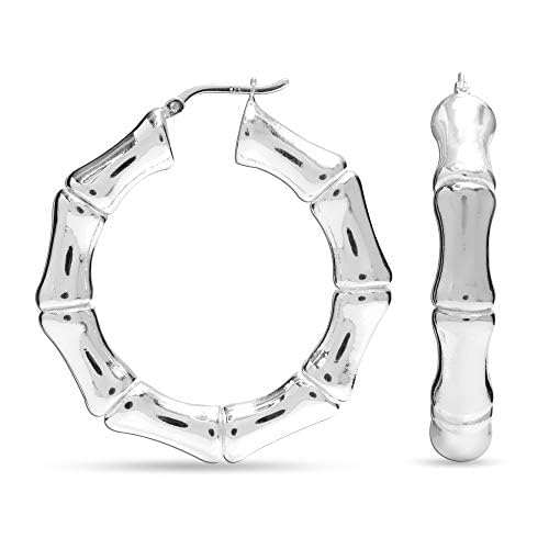 LeCalla Bamboo Hoop Earrings for Women | 925 Sterling Silver Bamboo Texture Round Hoop Earrings | Geometric Hoops Earring Jewelry Gift for Her – Birthday, Anniversary, Valentine’s Day2
