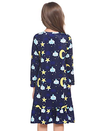 Arshiner Girls Nightgown Long Sleeve Nightdress Sleepwear Pajamas Dress Nightshirt Navy Blue 4T #TOP2