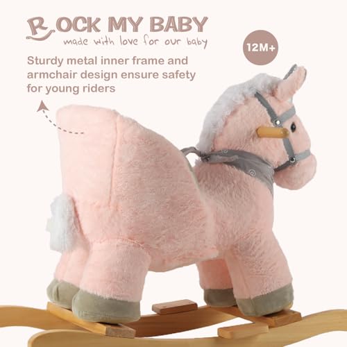 image for Rock My Baby Rocking Horse with Chair, Pink Unicorn Pony Rocker with R