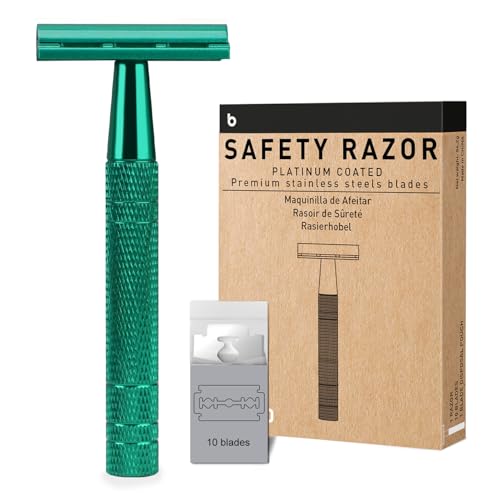 Green Safety Razors for Men and Women, Reusable Metal Single Blade Razor
