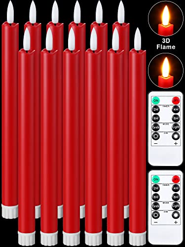 Tuanse 12 Flameless Taper Candles Flickering With 2 Remote Warm 3D Wick Led Light Window Candles Electric Candles Battery Operated Led Candlesticks Flickering For Party Wedding (Red) #TOP5