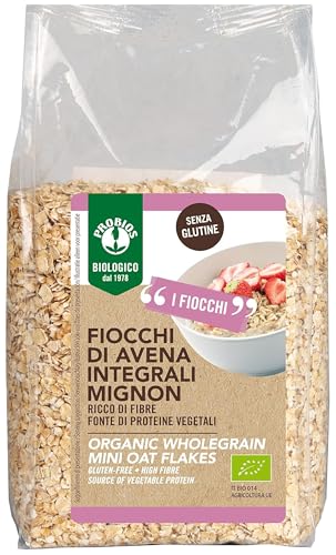 Probios Fiocchi d'Avena Integrale Mignon Biologici Senza Glutine - Avena Integrale per Porridge e Colazione - Alto Contenuto di Fibre e Proteine - Confezione da 6 da 400g