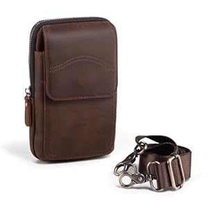 Hengwin Echtes Leder Gürteltasche Schultertaschen Handy Halter Holster für iPhone 16 Pro Max 16 Plus, iPhone 15 14 12 Pro Max Gürteltasche für Galaxy S25 S24 S23 S22 S21 Ultra S25+ S24+ (Kaffee)