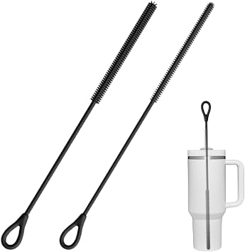 Silicone Straw Cleaner Brush, 2025 New Extra Long Soft Silicone Brush Tool Pipe Brushs Cup Lid Cleaners, Upgrade Reusable Bendable Straw Cleaners for Cleaning Bottles Black