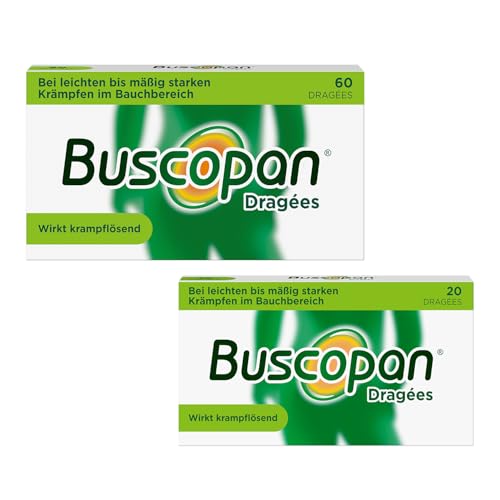 Preisvergleich Produktbild Buscopan Dragées lindern Bauch- und Magenschmerzen mit Krämpfen sowie Bauchschmerzen beim Reizdarmsyndrom / 60+20 Stk Vorteilspack / Wirkt innerhalb von 15 Minuten / Krampflösend im Magen und Darm