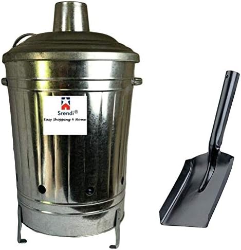 Small Medium Large 15L 60L 90L Litre Metal Galvanised Garden Incinerator Fire Bin Burning Leaves Paper Wood Rubbish Dustbin Shovel and Poker Made in U. K. (90L INC with Shovel&Poker)