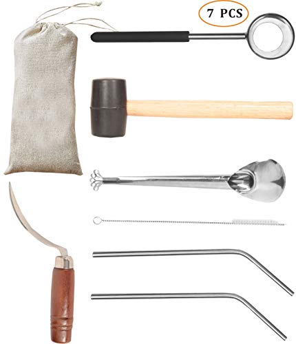 Coconut Opener| Coconut Opener Kit with Hammer Stainless Steel Opening Utensil Premium Wooden