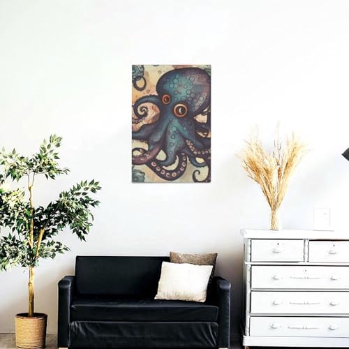 Impression sur toile rétro pieuvre grand réalisme pour salon élégant