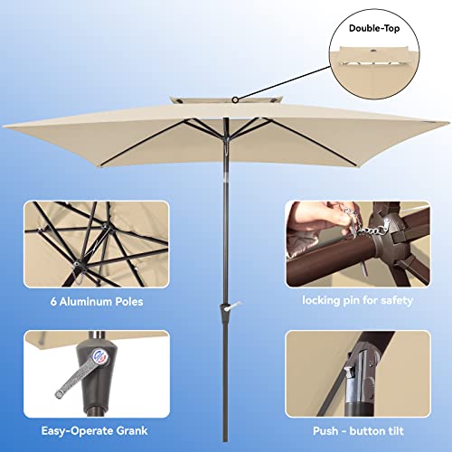Pakarde 6.6X10Ft Rectangle Patio Umbrellas 2 Tiers Outdoor Table Umbrella With Push Button Tilt And Crank For Pool thumb #2
