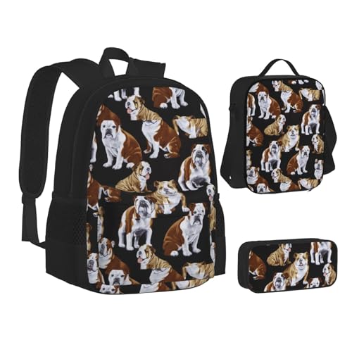 Sac à dos bouledogue anglais 3 en 1 pour ranger cours et déjeuner