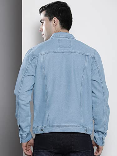 Image of The Indian Garage Co Men Blue Slim Fit Solid Denim Trucker Jacket