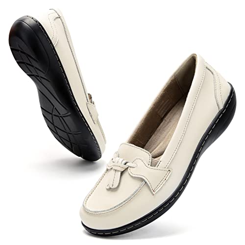 Image of Maichal Loafers for Women Slip On Comfort Leather Tassel Dress Shoes