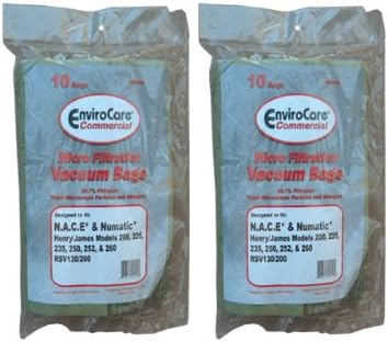 20 Commercial Numatic N.A.C.E., Numatic Vacuum Cleaner Bags, 604100, Henry/James, Henry Micro, Henry Xtra, Hetty, NACECare Commercial, James JVP180