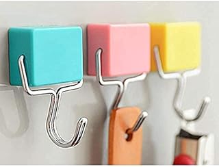 Magnetic Hooks 3Pcs Extra Strong Magnet with Metal Hook for Refrigerator, Super Magnet Hook for Fridge Kitchen Doors Pink, Yellow, Blue