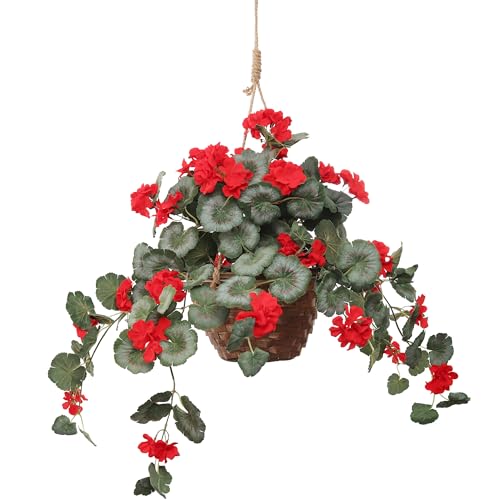 Larksilk 25 Hanging Red Geranium Basket