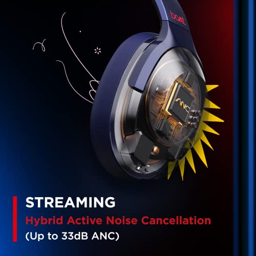 Image of Boat Nirvana 751 ANC Netflix Stream Edition Hybrid Active Noise Cancelling Bluetooth Over Ear Headphones with Up to 65H Playtime, ASAP Charge, Ambient Sound Mode, Immersive Sound, Carry Pouch(Blue)