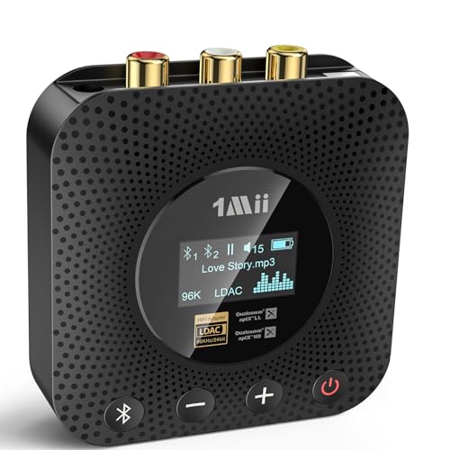 1Mii B06HD+ Hi-Res LDAC Bluetooth 5.3 Receiver for Home Stereo, Hi-Fi Bluetooth Audio Adapter w/Display, Built-in Audiophile DAC, aptX HD Low Latency, RCA Optical Coaxial for Old Stereo Receiver