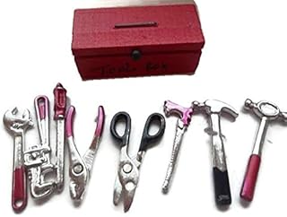 FAIRY OR HOBBIT MINIATURE TOOL BOX WITH 8 ASSORTED TOOLS TO PLACE IN YOUR FAIRY GARDEN