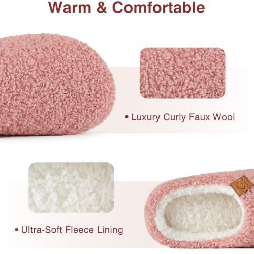 Image of Evshine Memory Foam Fuzzy Slippers for Women Curly Fleece House Shoes | Indoor Outdoor, Comfy and Warm Fur Lining, Non-slip Rubber Sole, Bedroom Slip on, Cozy, Cushioned, Machine Washable