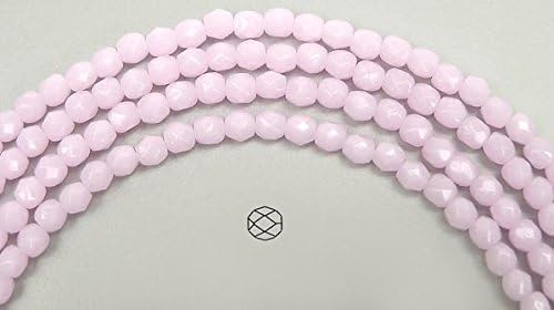 0.157 in (102 cuentas) rosa alabastro (lechoso), checo fuego pulido redondo facetado cuentas de vidrio, 16 pulgadas de hilo
