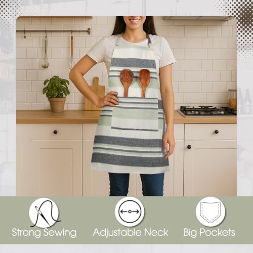 Image of Unisex Cooking Aprons | Waterproof Apron | Striped Design with 2 Front Pockets & Adjustable Neck Strap | Durable, Oil & Stain Resistant | Chef Apron for Cooking