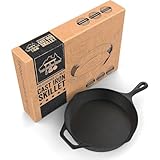 Ceciliec Vorgebrannte Gusseisen-Bratpfanne, 30 cm, ofenfest, Kochgeschirr, perfekte Camping-Bratpfanne, Innen- und Außenpfanne.