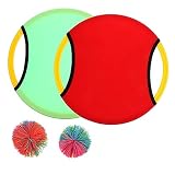 TOYANDONA Juego De Pelota De Trampolín para Niños 2 Sets De Pala y Pelota (Rojo y Verde) Juguete Interactivo para Aire Libre y Interior Fomenta La Coordinación Mano- y Diversión Familiar