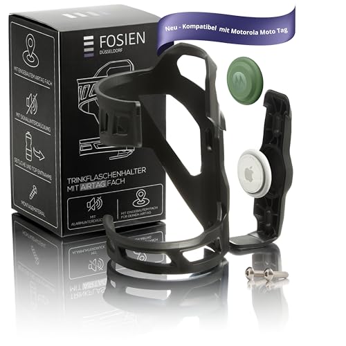 FOSIEN® Silent Track Cage - AirTag Fahrrad Getränkehalter seitlich mit stummer AirTag Integration. Flaschenhalter Fahrrad - (Schwarz Standard)