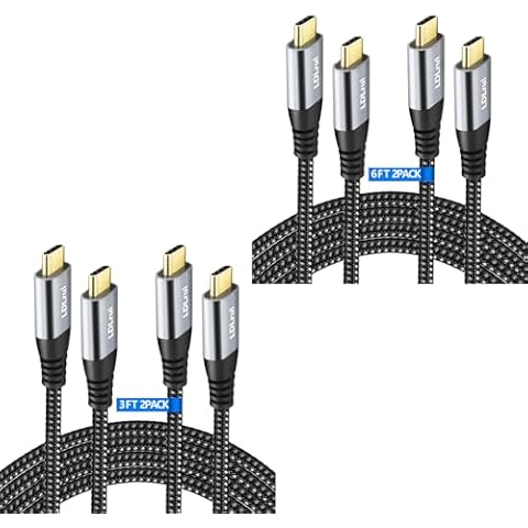 LDLrui 20Gbps USB 3.2 Gen 2X2 Cable(2pack 3FT)+4K@60Hz(2pack 6FT) UHD Video 5A/100W PD Fast Charge Cord Cover