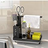 2 Montagemethoden ,Ordnung & Sauberkeit: Wandbehang oder direkte Platzierung auf dem Tisch. Wir bieten Ihnen stanzfreien Kleber für die Wandmontage. Perfekt für die Organisation von Schwämmen und Bürsten sowie Flüssigkeit wie Seife.