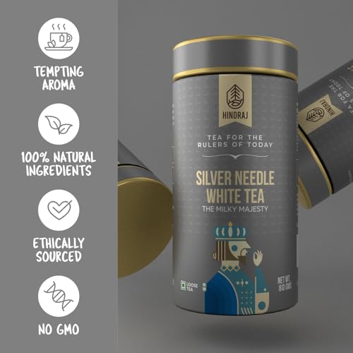 Image of Hindraj The Milky Majesty Silver Needle White Tea Loose Leaves 80 g Premium White Tea Leaves, 100% Natural Ingredients Soothing Brew, High in Antioxidants, Light & Refreshing Flavor