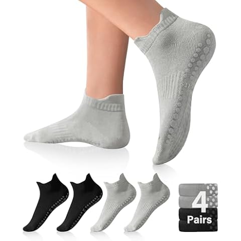 DIBAOLONG Pilates Socks with Grips for Women, Grip Socks Non Slip Yoga Athletic Socks for Barre Hospital Workout Grippy Socks 4 Pairs Cover