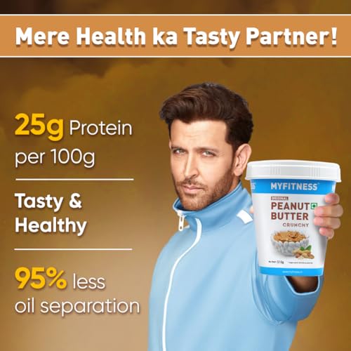 MyFitness Original Crunchy 510g | 25g Protein to Boost Energy | Tasty & Healthy Nut Butter Spread | Vegan | Cholesterol Free, Gluten Free | Zero Trans Fat | Crunchy Peanut Butter