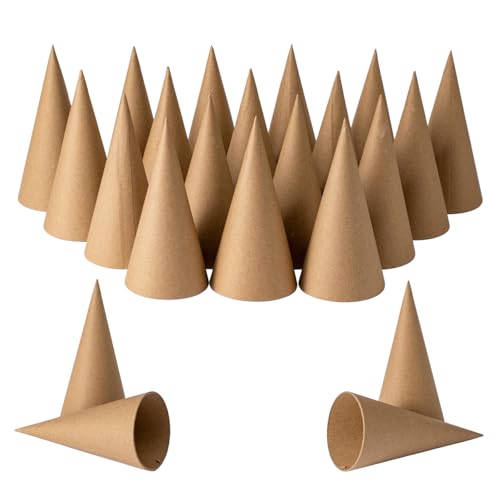 Crafjie 22PCS Paper Mache Cones Open Bottom 5.9 x 2.75in Paper Cone for DIY Art Projects Christmas Gnomes Christmas Tree Christmas hat Halloween Decorations Crafts and Holiday Decor Brown