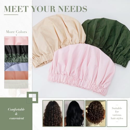 Reusable Shower Cap for Women, Large Waterproof Shower Bonnet Washable Elastic Band Bath Hair Hat for Long Hair, Braids(Pink) - Image 6