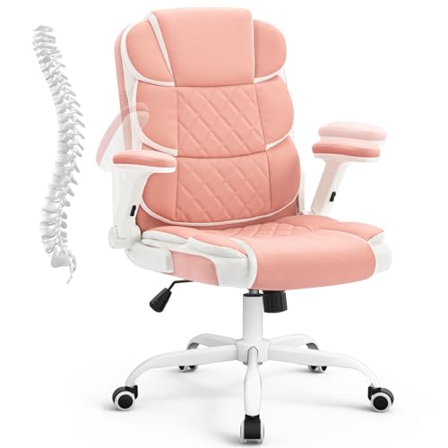 SEATZONE Ergonomic Office Chair Pink PU Leather Desk Chairs...