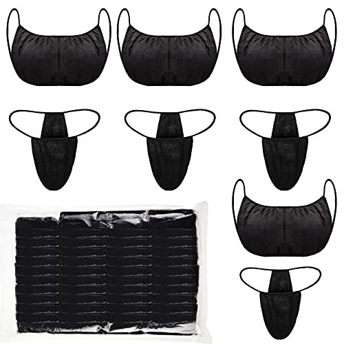 Yahenda Disposable Bras and Disposable Thong Panties Beauty Disposable Bra Women's Disposable Sunless Spray Tan Top Underwear for Woman, Individually Wrapped (100), Black