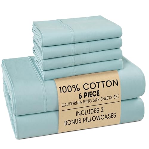 Casa Platino Cal King Sheets Sets 100% Cotton Cal King Sheets Cooling with 4 Pillowcases 15 Deep Pocket Fitted Sheet Crisp & Smooth Feel Ultra Soft & Cozy Fit Blue Sky