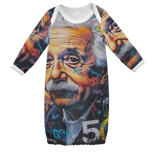CHIFIGNO Albert Einstein's Face Boy Cotton Newborn Gown 0-3 Months, Newborn Girl Clothes for Hospital
