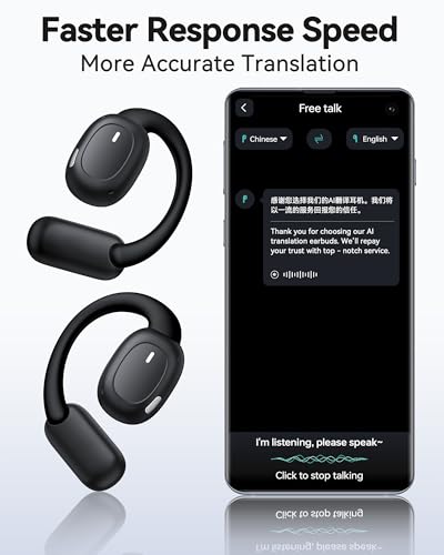 ai translation earbuds real time 164 languages translator earbuds with 80h play time 3 in 1 open-ear translation headphones with audio amp video translation for travel business meeting learning black