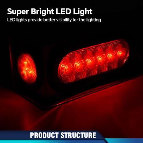 PIT66 Trailer Lights 2Pack Steel Boxes Housing Kit w/6Inch Oval White LED Trailer Tail Lights 2 Inch Round White LED Side Marker Lights Tow Lights Rear Lamp Assembly