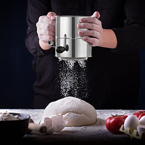 image for PIQUEBAR Flour Sifter - 5 Cup Fine Mesh Hand Crank Sifter Stainless St