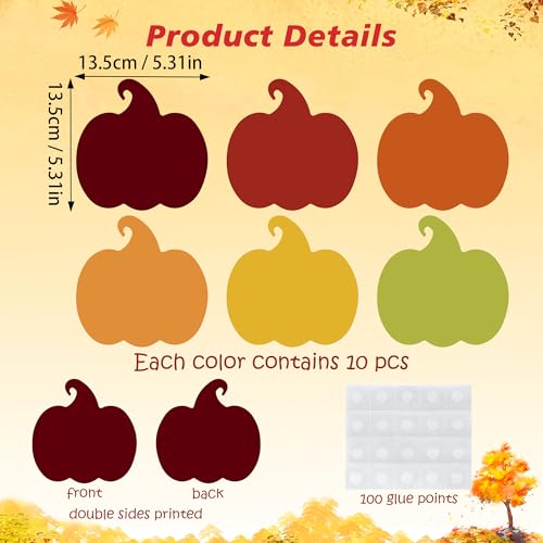 Wonmon 60 peças de recortes de abóbora para decoração de quadro de avisos, recortes de papel de abób